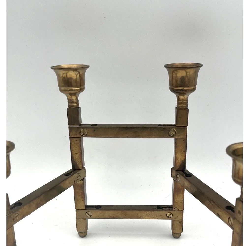 Vtg Danish Modern Brass Accordion Folding Candelabra 6 Light‎ Candle Holder MCM